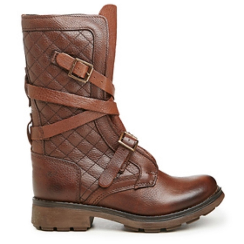 Steve Madden Bounti Brown Leather Mid Calf High Combat Boots Sz 9